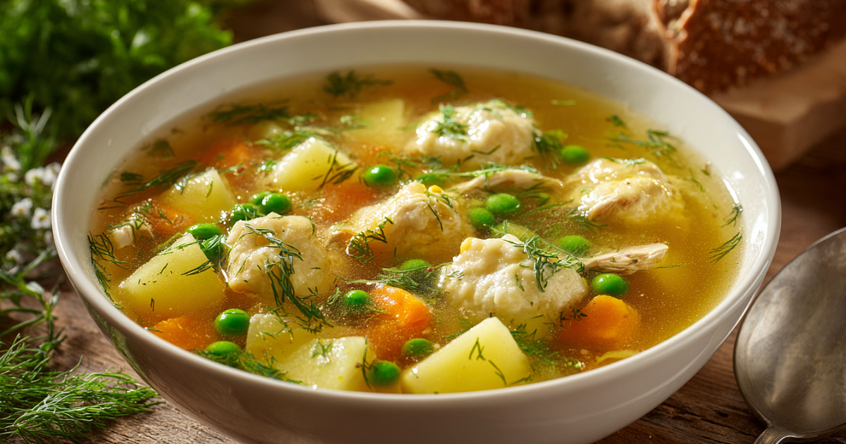 Суп с сырными клёцками за 40 минут! Курица, горошек, ароматный бульон – дети просят добавки!