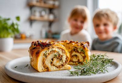 Сырный рулет с мясной начинкой без жарки: сочный и очень вкусный 