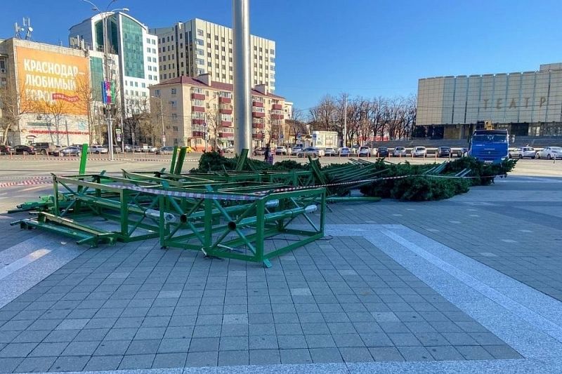 Главную новогоднюю елку начали устанавливать в Краснодаре