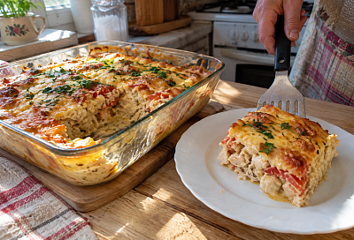 Куриное филе под сырной шапочкой: нарезаем, заливаем соусом и отправляем в духовку