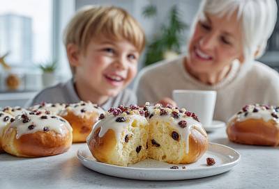Ароматные булочки с изюмом и сахарной глазурью: маленькие куличи к Пасхе