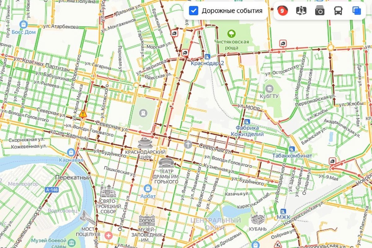 Краснодар застрял в 9-балльных пробках