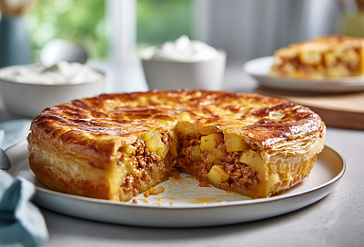 Заливной пирог на сковороде с мясной начинкой: сочный, пышный и без духовки