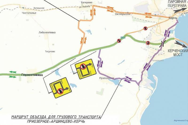 Схема организаци дорожного движения транспорта по территории Крыма в направлении Крымского моста и Керченской паромной переправы