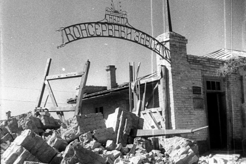 Разрушенный консервный завод Темрюка, 1943 год.