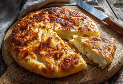 Ленивый хачапури на сковороде: добавила творог в тесто, и начинка получилась нежной с лёгкой кислинкой