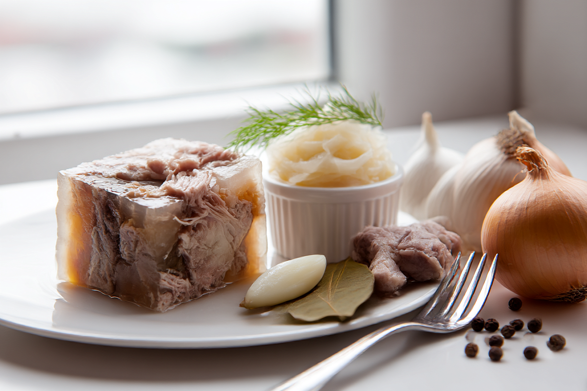 Холодец в скороварке + «секретная» подача: чесночное пюре и маринованный лук