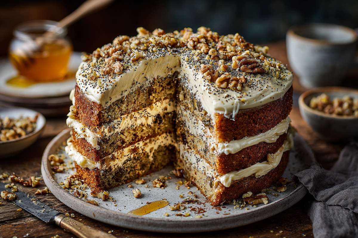 Пеку старинный трёхслойный торт с маком, орехами и изюмом – в детство возвращаюсь одним кусочком