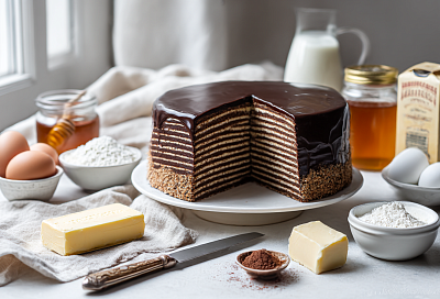 Шоколадный медовик «Спартак»: тонкие коржи за минуты и нежный крем на сливках