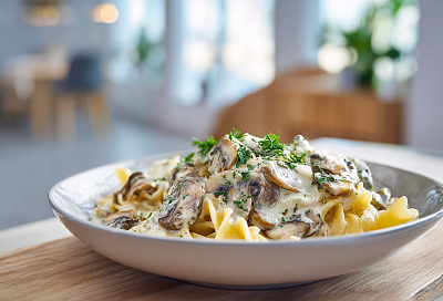 Макароны с грибами в сливочно-сырном соусе: быстро, вкусно и в одной сковороде