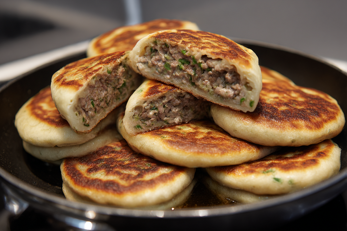 Быстрые лепёшки с фаршем на сковороде