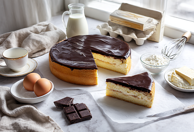 Кремовый пирог-торт за вечер: нежный корж, заварной крем и шоколадная глазурь