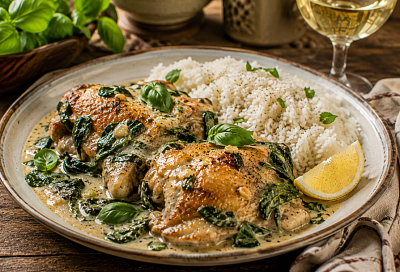 Обжариваю курицу до румяности и тушу в сливках с чесноком: мясо остаётся сочным и мягким