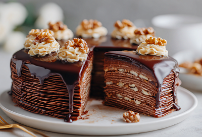 Торт из шоколадных блинчиков с творожно-сметанным кремом — нежный и очень вкусный