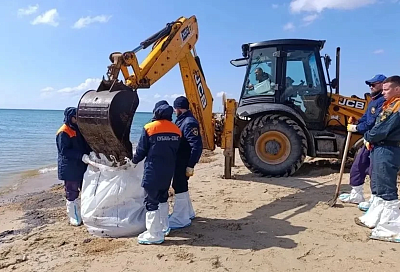 Более тысячи мешков заполнили грунтом с нефтепродуктами на одном из пляжей курортного села под Анапой