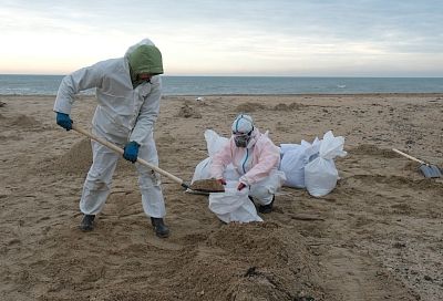 Города и районы Кубани продолжают очищать от мазута пляжи Анапы и Темрюкского района