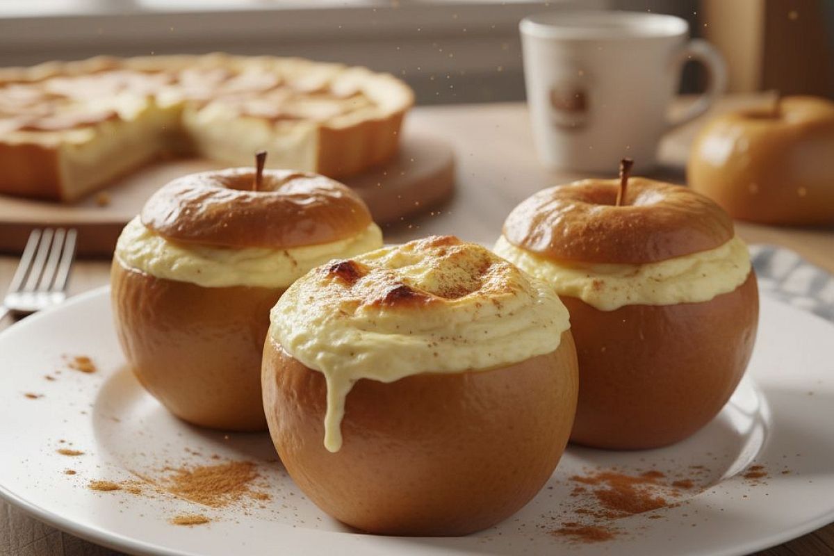 Нежный чизкейк в запечённом яблоке — быстрый и полезный десерт, который тает во рту