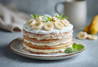 Блинный торт с банановым кремом — нежный, вкусный и очень простой на Масленицу