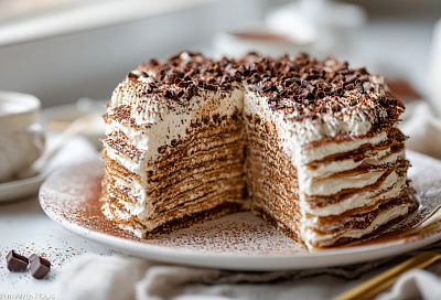 Блинный торт «Тирамису»: нежный, кофейный и тает во рту — гости будут в восторге