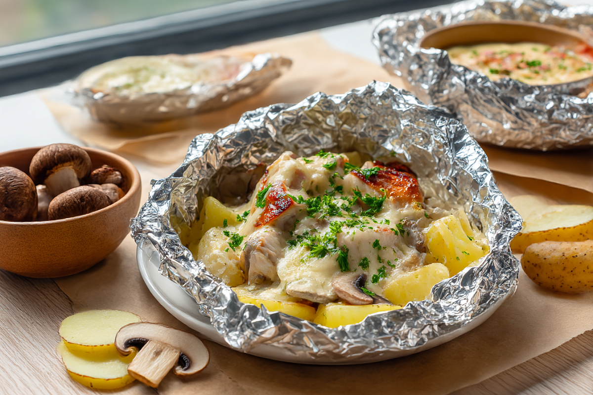 Новогоднее горячее без беготни: порционные «конверты» с курицей, картошкой и грибами