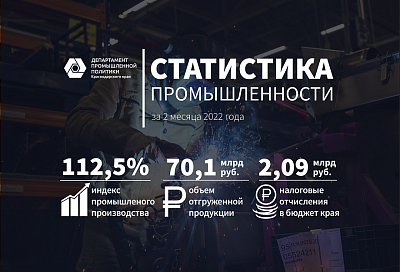 Индекс промышленного производства в Краснодарском крае составил 112,5% в феврале 2022 года