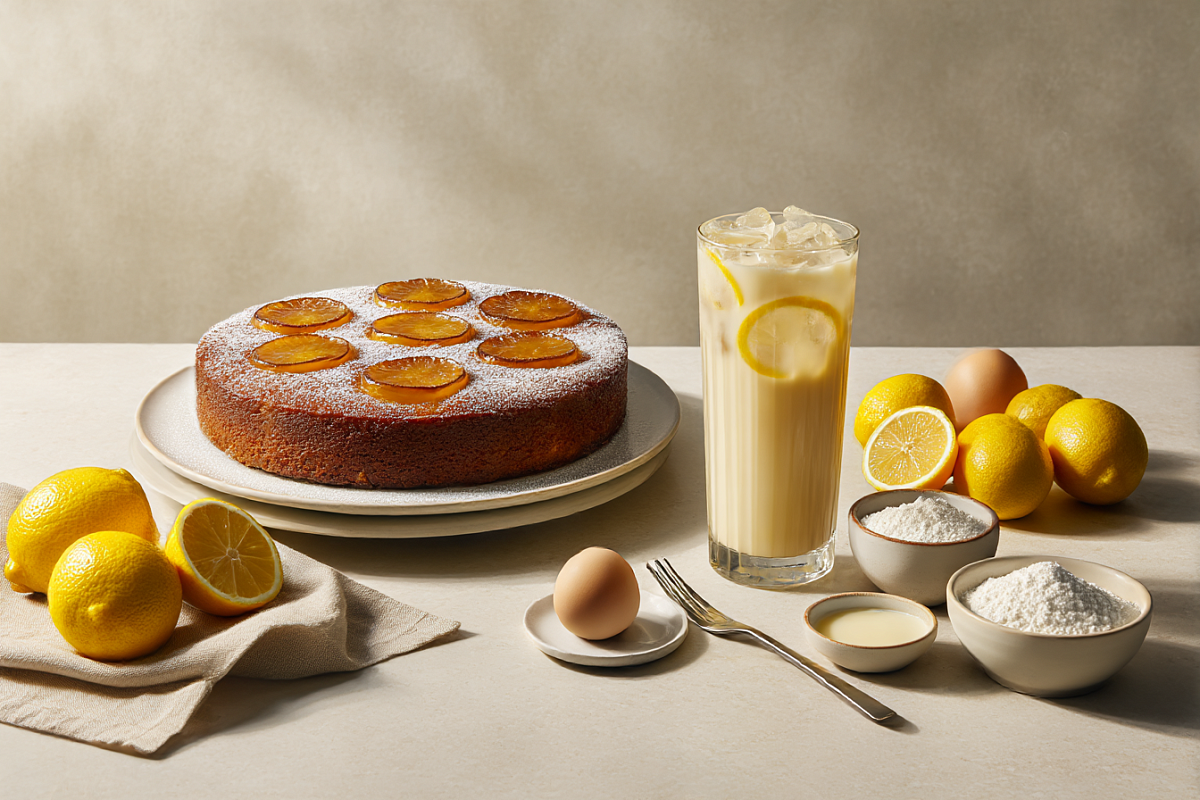 Лимонный пирог «вверх дном» и ледяной лимонад со сгущёнкой: всё из одного набора