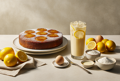 Лимонный пирог «вверх дном» и ледяной лимонад со сгущёнкой: всё из одного набора