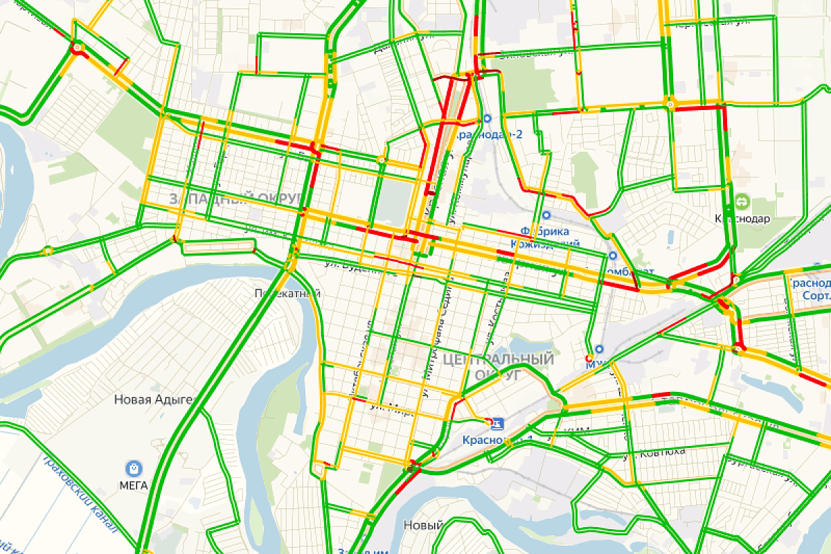 Российская, Красных Партизан, Дзержинского: Яндекс назвал самые загруженные улицы Краснодара