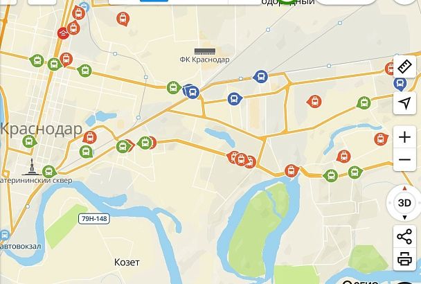 2ГИС начал показывать движение трамваев, троллейбусов и автобусов Краснодара 