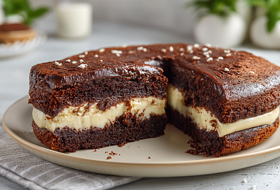 Шоколадный пирог с творожной начинкой на сковороде: нежный, ароматный, с бананом и без духовки