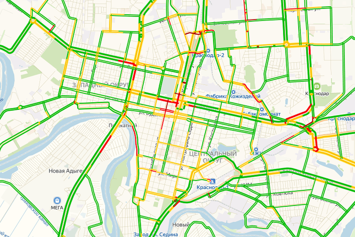 Пробки по дороге на работу: Яндекс назвал самые загруженные улицы Краснодара