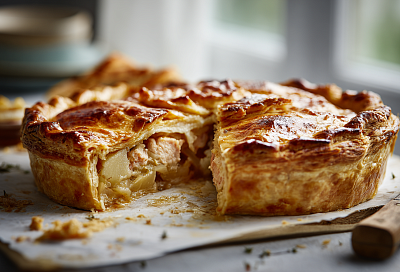 Слоёный пирог с курицей: тесто за 10 минут, слоистое и хрустящее