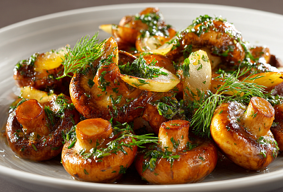 Жареные шампиньоны с луком и чесноком: ароматные и очень вкусные