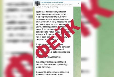 Фейк об угрозах школам Геленджика распространяется в соцсетях