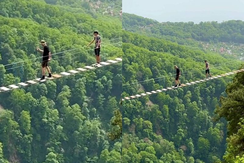 В Сочи двое туристов забрались на подвесной мост без страховки ради фотографий 