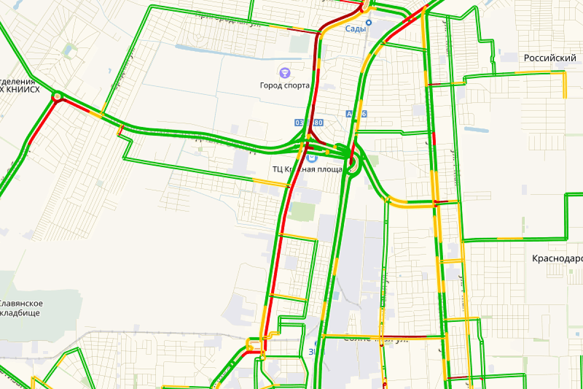 6-километровая пробка зафиксирована в Краснодаре утром 25 марта