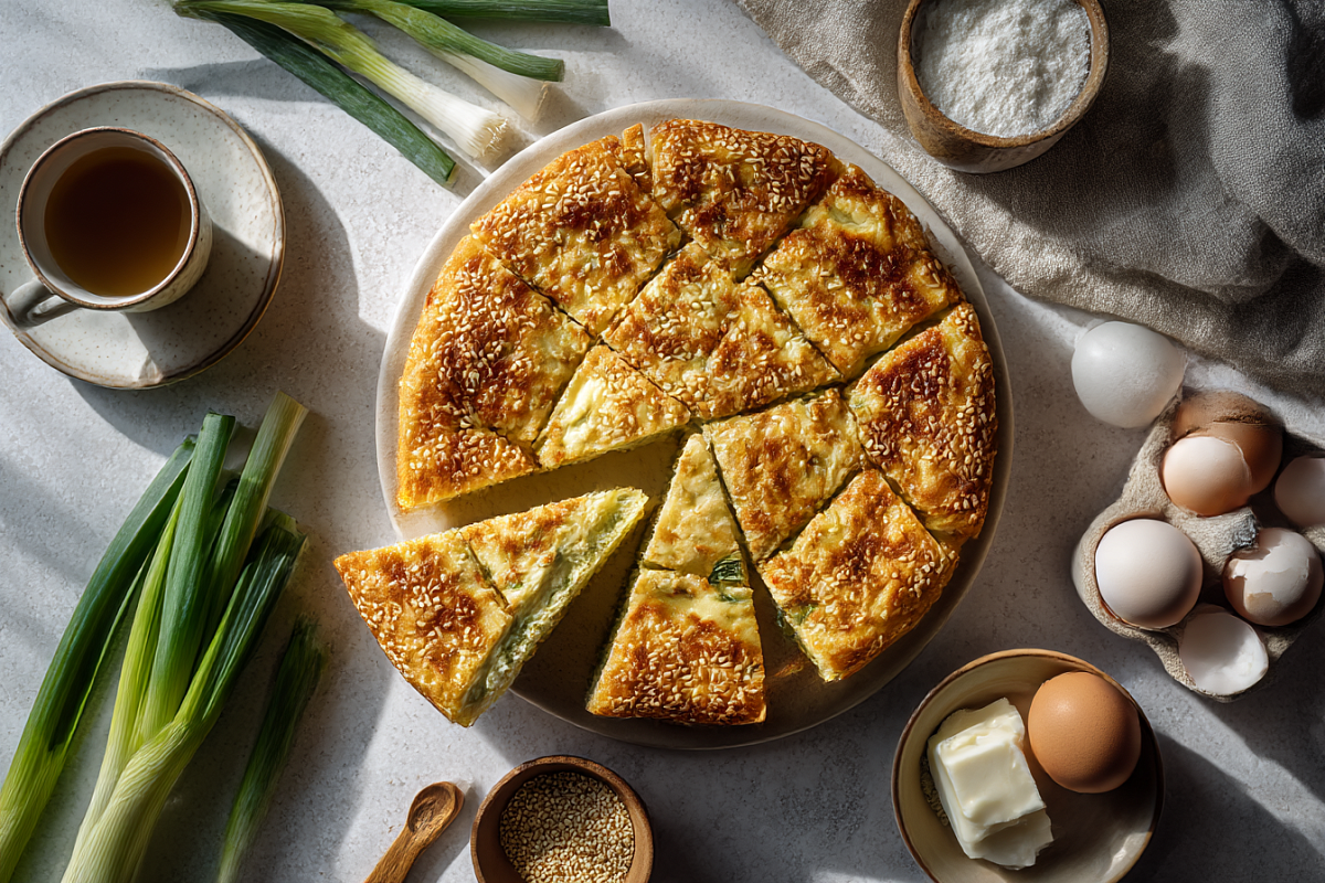 Пирожков хочется, а возиться не хочется: быстрый пирог с яйцом и зелёным луком на сметане