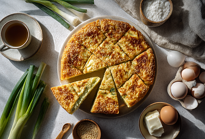 Пирожков хочется, а возиться не хочется: быстрый пирог с яйцом и зелёным луком на сметане