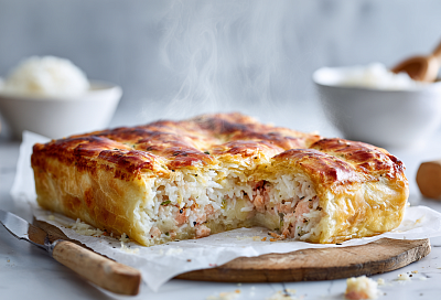 Пышный рыбный пирог как из детства – тесто нежное, рыба сочная, а рис дополняет вкус идеально