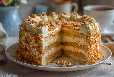 Торт «Любовь мулата»: коржи на мёде и сгущёнке получились пористыми и воздушными, а крем с варёной сгущёнкой — тающим во рту