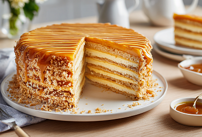 Медовый торт за 250 руб: 2 кг нежности с карамельным кремом без сливок