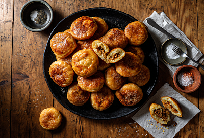 Гора мягких беляшей с хрустящей корочкой 