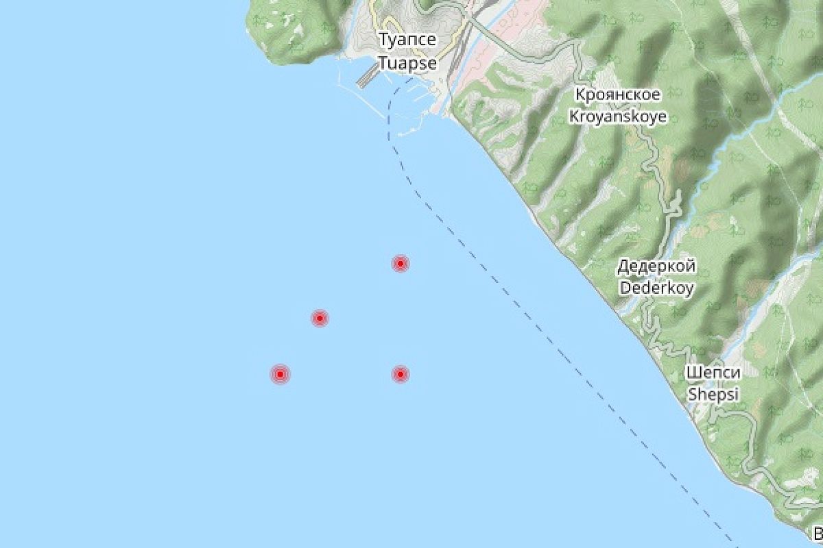 Четыре землетрясения произошло ночью в Черном море возле Туапсе