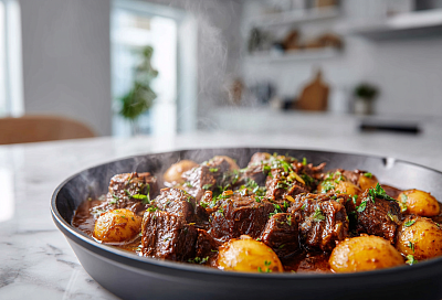 Говядина с картошкой в собственном соку — мясо тает во рту, картошка целая и золотистая, вкуснее шашлыка