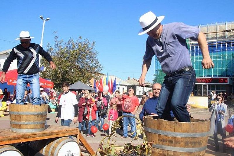 В Ейске гостям праздника молодого вина Nova Kubano предложили подавить виноград ногами