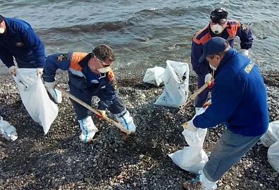 Локальные выбросы нефтепродуктов убирают на пяти участках береговой линии под Туапсе