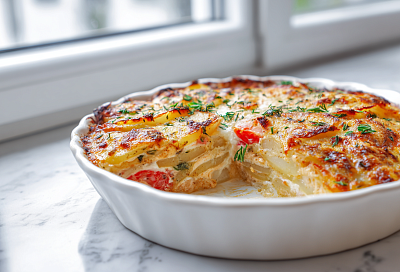 Картофельная запеканка с курицей: сочная, нежная и с золотистой сырной корочкой