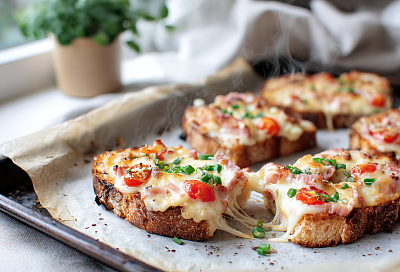 Горячие тосты-пиццы с ветчиной и сыром — хрустящие и очень вкусные