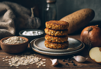 Заливаю овсянку кипятком, тру картофель — и жарю котлетки с хрустящей корочкой, которые по вкусу напоминают мясные