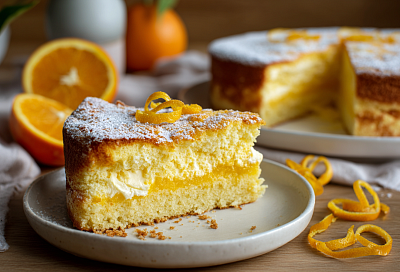Двухслойный апельсиновый пирог: залила сок прямо в тесто, и верхний слой получился как суфле